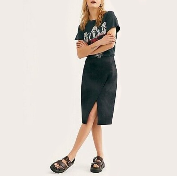 Free People Dresses & Skirts - Free People Whitney Black Vegan Faux Leather Midi Pencil Skirt Size Medium